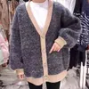 H.SA Women Cashmere Sweater and V neck Harajuku Casual Poncho Jumpers Lartern Sleeve Loose Fake Fur Cardigans 210417