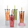 20 kleuren! 24OZ Plastic Glitter Tumbler met deksel en stro Dubbele Muur Geïsoleerde Tuimelaar Spipy Cup Travel Cups Water Cup Herbruikbare RRD13443