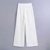 Luxury Beige Stripe A-Line Women Pants Office Lady Suits Retro High Waist Loose Wide Leg Female Trousers 210521