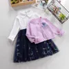 Llegada Kids Girl Ropa 2 piezas Set Punto Cardigan Suéter Manga larga Imprimir Animales Princesa Niñas Vestido Niños 210713