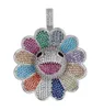 14K GOUD GOLDERDE SPINNING ZON BLOEM REGENBOOG Diamant hanger ketting met 3 mm 24inch touwketen Hiphop Jewelry2230645