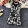 Höst Vinter Houndstooth Woolen Vest Kvinnor V-Neck Samll Doft Dubbelbröst Waistcoat 210915