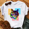 Camiseta colorida de gato para mujer, camiseta informal, camiseta de verano de manga corta con cuello redondo, ropa barata, modo superior de China para mujer X0527