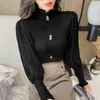 Women's Sweaters Women's 2022 Autumn Winter Female Sweater Pleated Lantern Sleeve Stitching Knitted Vintage Tops Beading Black Brown