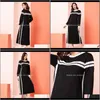 Abbigliamento Abbigliamento Drop Delivery 2021 Abito casual da donna Patchwork bianco nero più maxi abiti a maniche lunghe con scollo a V a righe Dorim