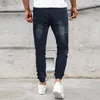 Mäns jeans Herrarna Mens Casual Fitness Patchwork Bodybuilding Pocket Skin Full Längd sportbyxor tvättade byxor