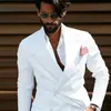 Белые мужские костюмы Groom Свадьба смокинг 2 шт жениха Blazer двойные грубые жениха носить куртка брюки костюм Homme x0909