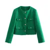 Ternos femininos Blazers YENKYE Feminino 2021 Moda Verde Tweed Crop Blazer Casaco Vintage Bolsos Manga Comprida Outono Inverno Outerwear Solteiro Br