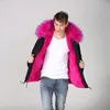 Kadın Kürk Faux Gül Pembe Siyah Pamuk Mini Parka, Moda Erkek Gündelik Aşınma Kalınlığı Çizgili S-4XL