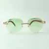 2022 cut lens endless diamond sunglasses 3524027 with natural tiger wooden temples glasses size 18135 mm6752198