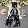 Neploe V Neck Sleeveless Shoulder Strapless Jumpsuits Women High Waist Hip Loose Bodysuit Slim Waist Sashes Playsuit Summer 210423