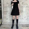 Sukienka letnia Koreański Styl Soild Color Krótki Rękaw Puffowa Mini Dress Kobiet Off Ramię Czarna Sukienka (X1448) 210423