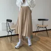 Plisowane spódnice Kobiety Solidna Wysoka Waiat A-Line Vintage Koreański Mujer Faldas Elegancka Jesień Zima Długa Spódnica 19120 210415