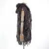 Harppihop päls ny naturlig päls väst äkta kanin päls stickad gilet med hooded long coat jackor kvinnor vinter v-211-05 Q0827