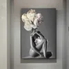 Posters and Prints Flowers Feather Women Oil Painting Canvas Wall Pictures for Living Room Home Decoration
