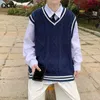 남성용 스웨터 남자 한국 패션 스웨터 조끼 V 넥 민소매 streetwear 가을 캐주얼 옷 니트 풀오버