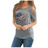 Women's T-Shirt Casual Cross Bandage Women Tee Shirts Open Shoulder American Flag Printing Short Sleeve Summer Top