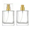 Vierkante parfum glazen fles 30 ml 50 ml heldere lege spray met gouden zilver cap DH2015