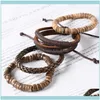 Beaded Bracelets Jewelrybeaded Strands Mens Braided Winding Leather Bracelet Retro Fashion Wrapped And Men Gift Wholesale Vintage Drop Del