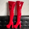Rontic El Yapımı Bahar Kadın Uyluk Çizmeler Patent Yan Fermuar Tırnak Topuklu Yuvarlak Ayak Pembe Menekşe Parti Ayakkabı Kadın ABD Boyutu 5-15