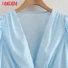 Women Elegant V Neck Floral Print Short Smock Blouse Female Puff Sleeve Shirts Chic Crop Tops XN335 210416