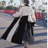 Kvinnors dike rockar kvinnors kappa för kvinnor 2022 koreansk vår höst mode färgblock vindbrytare streetwear bälte lång kvinna
