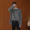 IEFB / Мужская одежда Весна полосатые футболки с длинными рукавами Свободные повседневные корейский стиль модный базовый хлопковые топы негабариты Y3937 210524