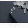 Real 925 Sterling Silver Luminous CZ Cute Musical Note Asymmetry Stud Earring for Women Anti-Allergy Ear Pin Fine Jewelry 210707