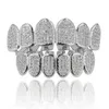 Gold Silver Plated Hip Hop Vampire Teeth Grillz Top and Bottom Iced Out Micro Pave CZ Stone Bling Body Jewelry6840902