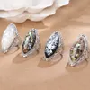 4 Color Vintage Antique Silver Big Oval Shell Finger Ring For Women Female Statement Boho Beach Jewelry Gift