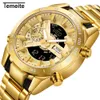 2022New Temeite Brand Gold Mens Quartz Watches Sport Digital Watch Men LEDデュアルディスプレイ腕時計