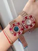 Neue Berühmte Marke Muti-farbe stein Quarz Frauen Uhr Edelstahl Shell Blume Zifferblatt Armbanduhr Dame Markiert Stempel 36mm Uhren