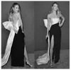 Stylish Sheath White And Black Maxi Evening Dresses Sleeveless Strapless Side Slit Long Prom Gowns Big Bow Back Formal Celebrity Dresses Runway Red Carpet Dress