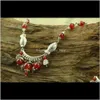 Anklets Biżuteria Dostawa 2021 Style etniczny Czarny Czerwony Czerwony Agat Sier Bell Anklet ZQN60