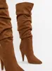 Slouth Style genou haute daim bottes femmes en cuir talon haut bout pointu hiver bottes longues piste fête Banquet solide chaussures 2022