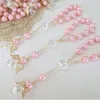 Doopsel Roze Communie Vergulde Recuerdos Para Bautizo Finger Rosaries Doopkracht Gunsten Crystal Pearls