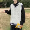 Homens Coreano Moda Camisola Colete V-Neck Sweater sem mangas Streetwear Outono roupas casuais para homens tricotados pullover colete 2021 Y0907