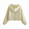 Women Fashion Twill Sweatshirt Vintage Solid Hoodie Long Sleeve Pullover Female Chic Elastic Waist Simple College Style 210521