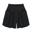 Women's Shorts Summer Women Casual A Line Female Solid Color Loose Patch Pockets High Waist Short Pleated Wide Leg