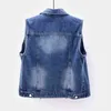 Kvinnors väst 2023SS NY HOT SOLLING SELLING Extra Size Sleeveless Women's Top Summer Denim Vest Fashion Casual Trend Short Jeans Jacket Beaded Slim Coat