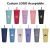 Studded Cold Cups with LOGO 24oz 710ml Double Wall Matte Plastic Tumbler Coffee Mug With Straw