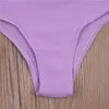 Costume da bagno da bambina in tinta unita con spacco, senza maniche, bikini a taglio basso senza schienale con volant + mutandine per set di abbigliamento estivo