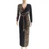 Leopard print long sleeve midi Pencil dress women bodycon elegant party outfit summer autumn sexy club casual clothes wholesale 210520