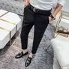 İlkbahar Yaz Kore Erkekler Pantolon Rahat Iş Elbise Pantolon Ayak Bileği Uzunluğu Streetwear Slim Fit Pantolon Örgün Ofis Sosyal Pantolon 210527