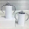 2 뚜껑 승화 sippy 컵 12oz 스트레이트 아동 젖꼭지 컵 텀블러 DIY 스테인레스 스틸 텀블러 손잡이 이중 벽 절연 아기 우유 병