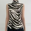 Korejpaa Frauen T-Shirt Sommer Koreanische Chic Stehkragen Zebra Muster Kontrast Farbe Slim-Fit Ärmellose Strick Pullover 210526