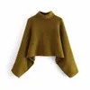 Elegant Women Turtleneck Sweater Fashion Ladies Batwing Sleeve Pullover Streetwear Female Chic Button Loose Knitted Tops 210427
