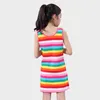 3 4 5 7 8 10 11 12 15 Anos Meninas Stripe Vezeless Arco-íris Marca de Algodão Verão Menina Vestido Tutu Vestidos para Meninas Q0716