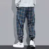 Streetwear Pantaloni a quadri blu Pantaloni da uomo Pantaloni da uomo Harem dritti Pantaloni da uomo con coulisse Pantaloni hip-hop coreani Pantaloni sportivi 211112