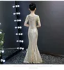 2022 Champagne Sequins Mermaid Pageant Party Dresses Teens With Short Sleeves Gold Applique Diamonds Girls Special Occasion Dress